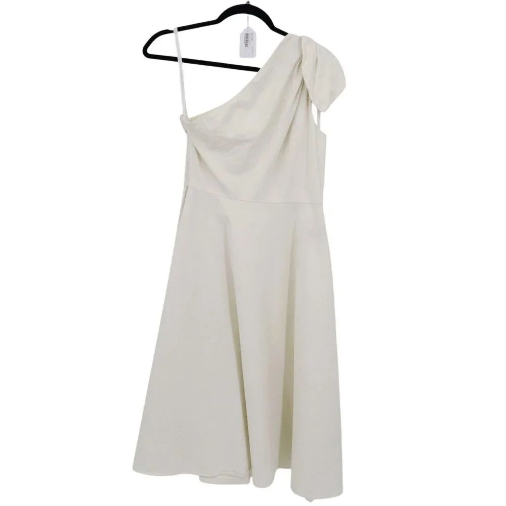 Kate Spade Twill One Shoulder Dress Womens 4 Ivory Coastal Cottagecore Boho Twee
